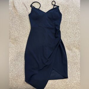 Emerald Sundae - Blue Asymmetrical Ruched Cocktail Dress